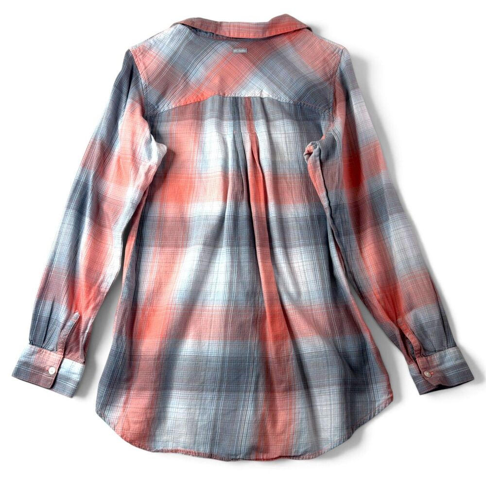 columbia women's large plaid tunic shirt bundle of 2 half button blue & coral - Picture 4 of 11